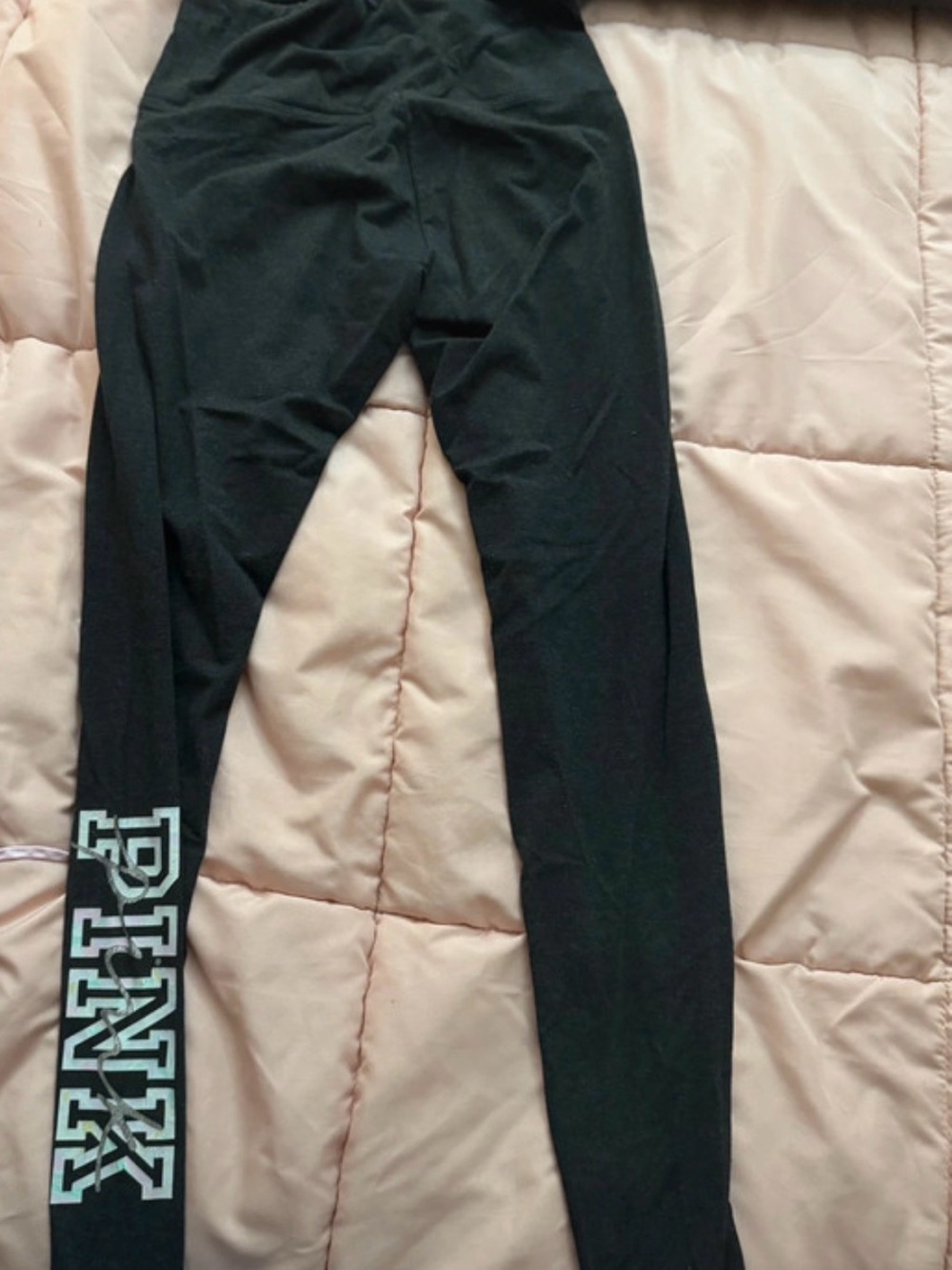 PINK Victoria's Secret Black Leggings with White Side Logo